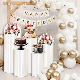 Autoneril Cylinder Pedestal Stand White Display Plinth Cylinder Pedestal Stand Portable Sturdy Cylinder Stands for Party Wedding Birthday Decor Cupcakes Floral Arrangements-5 PCS