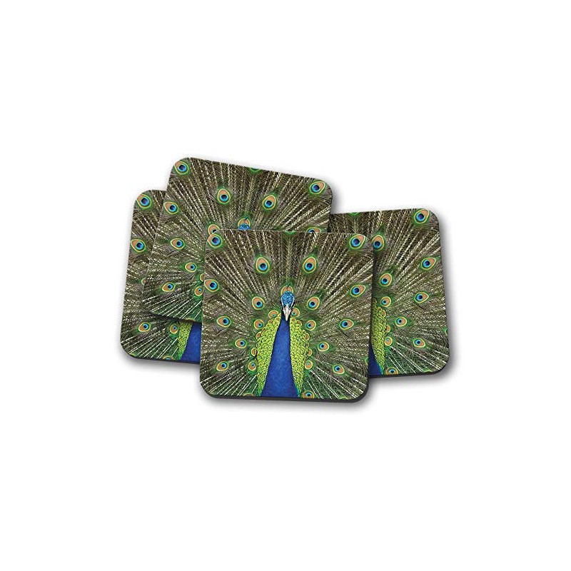 4 Set - Beautiful Peacock Bird Coaster - Indian Peafowl
