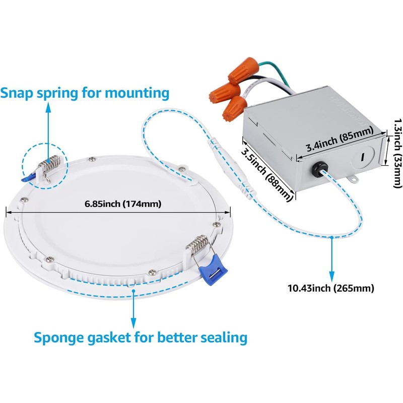 TORCHSTAR 6 Inch Ultra-Thin LED Recessed Light with Junction Box,