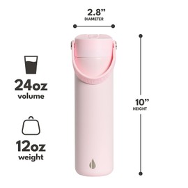 Elemental 24oz Insulated Water Bottle with Straw - 100% Leak-Proof Stainless Steel Core Water Bottles for Travel, Sports and Gym - Double Wall Insulation & BPA Free - Blush Pink