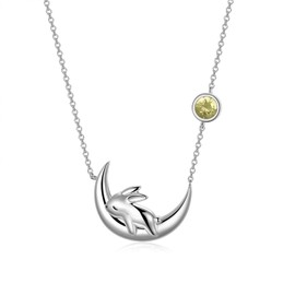 PEIMKO Sterling Silver Bunny on the Moon Necklace for Women, Simulated Birthstone Pendant Necklaces, August Birthday Gift for Women