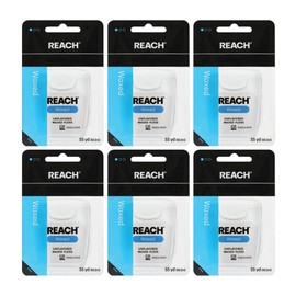 Reach REACH Waxed Dental Floss, Unflavored, Plaque Remover for Teeth, Shred Resistant, Floss Slides Smoothly, Easy to Use, Waxed, Deep Cleaning Teeth, Oral Care, PFAS Free, for Adults & Kids, 6 Pack, 55 yd