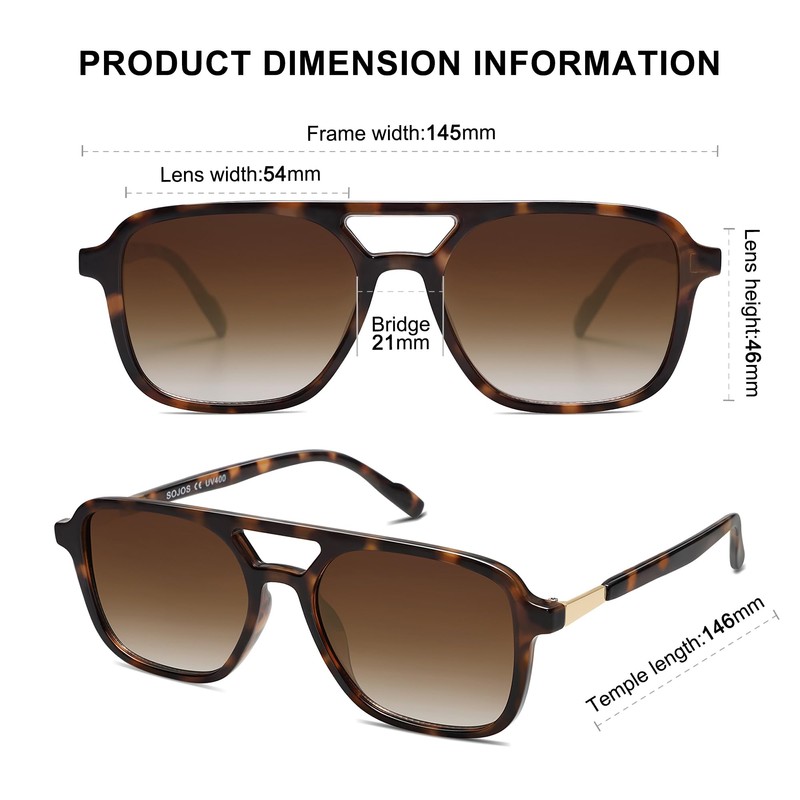 SOJOS Retro Aviator Sunglasses Womens Mens,Trendy Rectangle Shades SJ2202 |