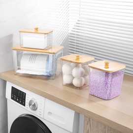 YAFFWA Extra Large Trash Bag Holder 4 Pack Garbage Bag Dispenser Roll Holder with Lid Laundry Room Organizer Under Sink Stackable Storage, Wall Mounted Laundry Dryer Sheet Holder Clear Pod Container