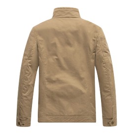 WenVen Men's Spring Outdoor Casual Washed Cotton Jacket (Khaki, XXX-Large)