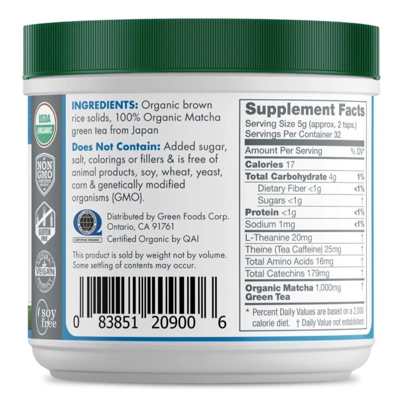 Green Foods Organic Ceremonial Grade Matcha Green Tea fJapan 5.5oz