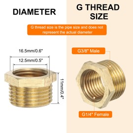 sourcing map 2 Pcs G3/8" Male x G1/4" Female Threaded Reducing Pipe Adapter with PTFE Tape