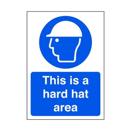 This is a hard hat area - safety sign, ppe, head protection- 3mm Aluminum Dibond for indoor/outdoor usage (300mm x 200mm) 7m Viewing Distance.