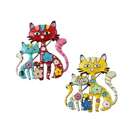 SHIDXIB 2Pcs Red Yellow Dropping Oil Lovely Cat Shaped Brooch Vintage Style Animal Theme Alloy Brooch For Women