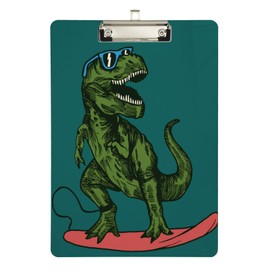 Dinosaur Green Skateboard Cool Clipboard Clear Plastic Heavy Duty Cute A4 Notepad Clips Writing Hardboard Office Students Kids 12.5" x 9",Waterproof