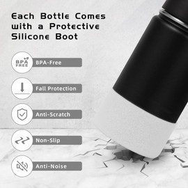 Volhoply 14oz Kids Insulated Stainless Stee Water Bottle with Straw Lid and Silicone Boot,BPA-Free BPA-Free Easy Use for Boys&Girls Thermos,Double Wall VacuumLeakproof Bottles(Black,1)