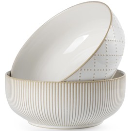 getstar Large Serving Bowls (8 inch & 60 fl oz), Ceramic Salad Bowl Set of 2, Microwave and Dishwasher Safe, Farmhouse Kitchen Decorative Bowls Set (Embossed Checks & Stars)