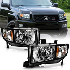 ACANII - For 2006-2014 Honda Ridgeline Factory Style Black Trim Headlights Headlamps Pair Set Replacement Left+Right