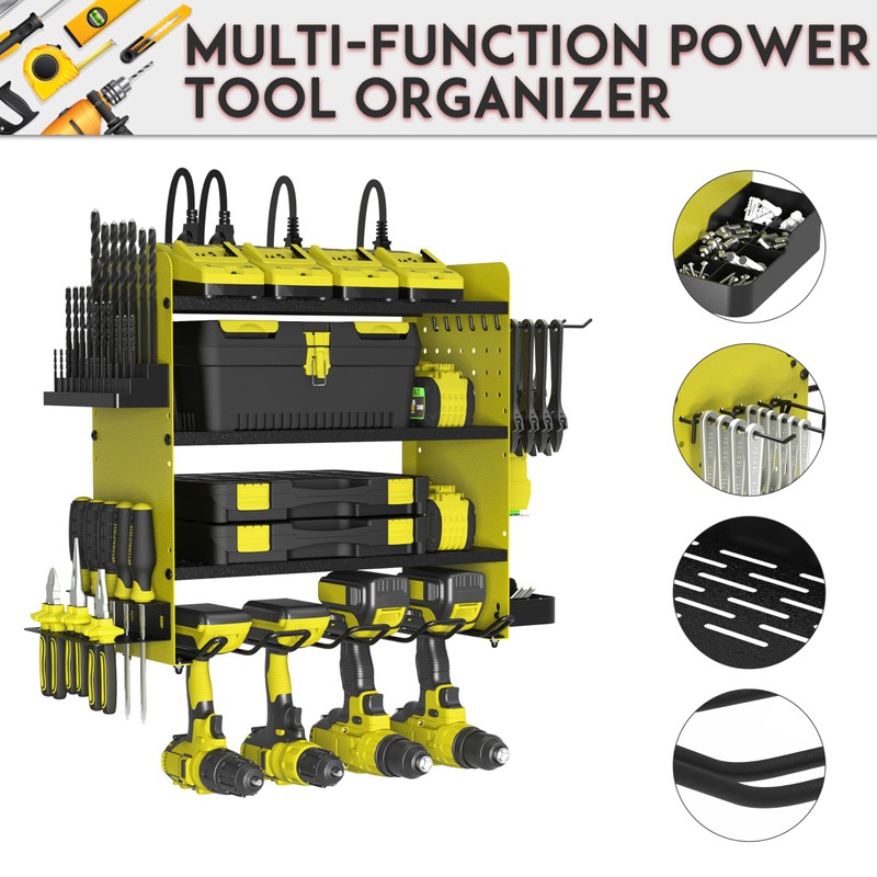 ZEAKOC Power Tool Organizer with Charging Station, 4 Layers Drill