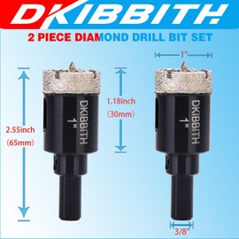 1" Diamond Hole-Saw Bits with Pilot Drill Bit - 2pc 1 in Diamond Tipped Tile Hole Saws with Guiding Bit for Accurate Drilling, for Porcelain Tile Ceramic Pottery Granite Stone Glass Bottles 25mm