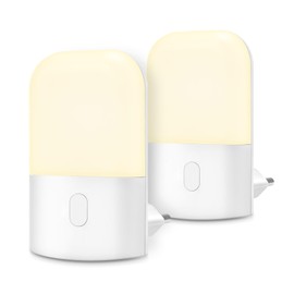 Emeritpro Night Light Socket with Twilight Sensor, Pack of 2 Children's Night Light, 2700 K Warm White, Auto On/Off, Adjustable Brightness, Energy Efficient, for Hallway, Stairs, Bedroom