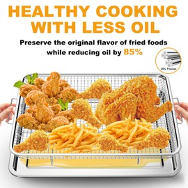 Air Fryer Basket for Oven 12.8"x9.6", 2 Pack Large Air Fryer Basket and Tray Stainless Steel Oven Air Fryer Accessories Pan Rack for Cooking Baking and Broiling