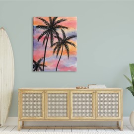 Stupell Industries Cloudy Sunset Sky Palm Tree Silhouette Warm Tropical, Design by Nicholas Biscardi Canvas Wall Art, 36 x 48, Pink