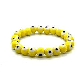 Embrace Optimism & Joy: Handmade Yellow Evil Eye Charm Bracelet (8mm Beads) - Gemini & Leo Birthstone - Solar Plexus Chakra Harmony