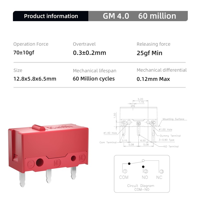 KAILH GM4.0 GM8.0 Micro Switch 60M 80MLife Gaming Mouse Micro