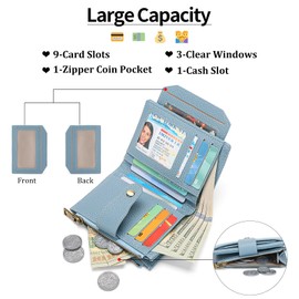 GAEKEAO Small Wallets Woman RFID Blocking Leather Bifold Card Holder Wallets with Removable ID Window Zipper Pocket