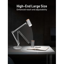 TORCHSTAR Tall Swing Arm Desk Lamp with Wooden Accent, Adjustable Large Size Max Height 29.7", E26 Base Metal Task Lamp, Office Desktop Lamp with On/Off Switch, for Reading, Study, Workbench, Grey