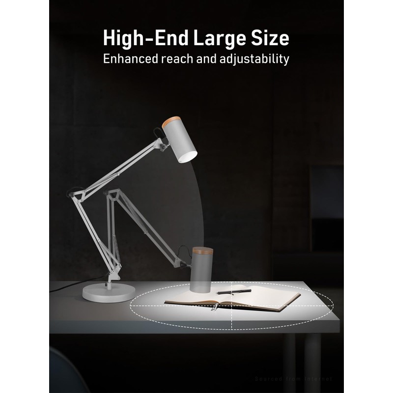 TORCHSTAR Tall Swing Arm Desk Lamp with Wooden Accent, Adjustable