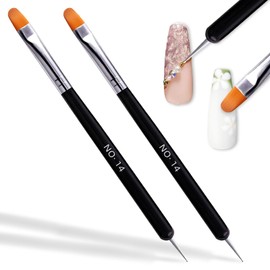 PASDUCHAS 2 PCS French Brush for Nails with Dotting Tool, 2 Way French Nail Manicure Brush Size #14