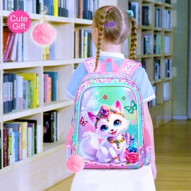 ZLYERT 16" Fox Backpack for Girls, 3Pcs Kids Bookbag for Elementary Preschool Kindergarten, School Backpacks with Lunch Box(Pink)