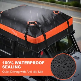 Car Rooftop Cargo Carrier Roof Bag Waterproof for All Top of Vehicle with/Without Rack Includes Topper Anti-Slip Mat + Reinforced Straps + 64Door Hooks + Luggage Lock ﻿