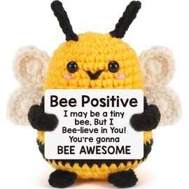 SOMUSICTY Positive Crochet Animals Positive Bee,Good Luck Positive Gifts, Emotional Support Gift,Mini Funny Knitted Bee Doll,Affirmation Bee Gifts for Women