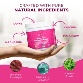 Vivre Naturals Effervescent Whole Food Magnesium Powder -Sustainably Sourced from Irish Seawater & Icelandic Red Algae - 350 mg per serving |Gentle on Stomach |Non-GMO, Vegan, Gluten-Free– 30 Servings