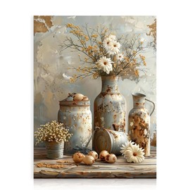 Dazzlewall Daisy Flowers Wall Picture, Vintage Rustic Botany Canvas Picture for Kitchen, Country House Style, Bathroom Decoration, 12 x 16 Inches, Unframed