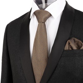 Alizeal Mens Formal Regular Patterned Tie and Hanky for Business Necktie and Pocket Square Set, Brown+Gray