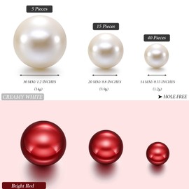 Hicarer 120 Pieces Pearl for Vase Filler Pearl Bead Vase Centerpieces Bead for Brush Holder Assorted Round Faux Bead for Home Wedding Table Decor, 14/20/30 mm (Creamy White, Bright Red)