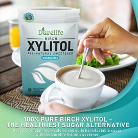 DureLife XYLITOL Sugar Substitute 2.5 LB Bulk 2 Pack (80 OZ) Made From 100% Pure Birch Xylitol NON GMO - Gluten Free - Kosher, Natural sugar alternative, Packaged In A Resealable zipper lock Stand Up Pouch Bag