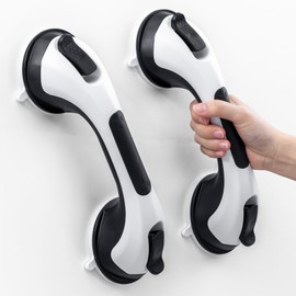 LEVERLOC Shower Grab Bar, 2 Pack 12 Inch Suction Grab Bars for Bathtubs and Showers for Elderly, Shower Grab Bars for Seniors Bathroom Safety Shower Handle for Elderly, No Drilling Removable,Black