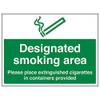 Prohibition No Smoking - Designated Smoking... Place Extinguished - 300 X 200mm Restickable Safety Sign