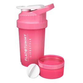 Flat Tummy Flat Tummy Protein Shaker Bottle with Powder Storage - Pink Blender Bottle Shaker 20oz - Protein Mixer with Protein Shaker Ball - Cute Shaker Bottle for Women - Preworkout Bottle