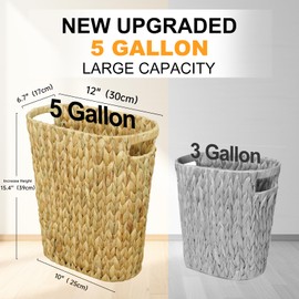 Coeusy Wicker Trash Can,Bathroom Trash Can,Water Hyacinth Wicker Waste Basket for Bathroom,Handwoven Narrow Small Waste Basket for Bedroom,Office,5 Gallon