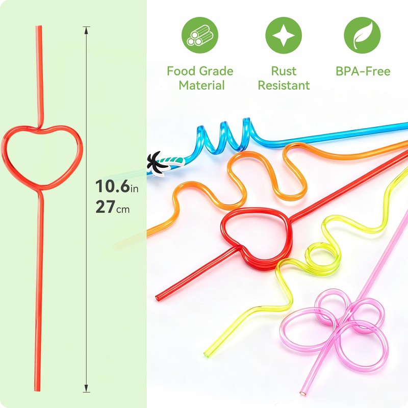 12PCS Silly Crazy Straws Reusable Pink Heart Shape Drinking Straws