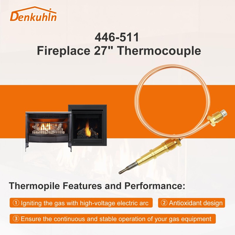 Denkuhin Heat-n-glo Heatilator Thermocouple 27" for Robertshaw Direct Vent Fireplace