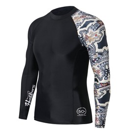 HUGE SPORTS Men's Splice UV Sun Protection UPF 50+ Skins Rash Guard Long Sleeves(Split, 3XL)