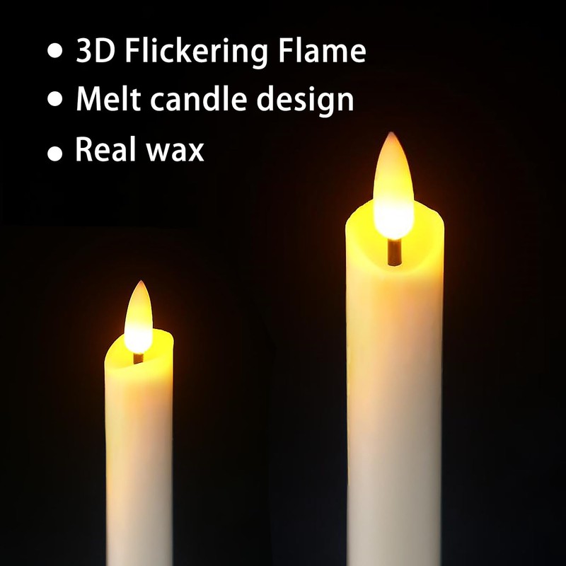 salipt Flameless Ivory Taper Candles Flickering with Timer and 10-Key