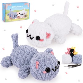 Cat Crochet Kits for Beginners Kitten Crochet Kit Complete Animal Crochet Knitting Set with Video Tutorials Knitting Kit Learn to Crochets Starter Kit Animal Set Beginners Crochets Cat Kits