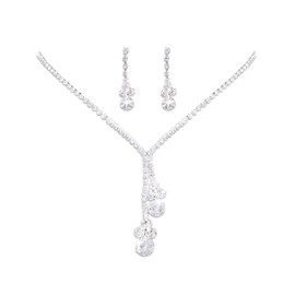 Bridal Jewelry Set for Wedding Bride Silver Bridal Prom Necklace Earrings Set Crystal Wedding Jewelry Set Rhinestone Drop Dangle Earrings for Women Party Jewelry for Bridal Bridesmaid (Silver)