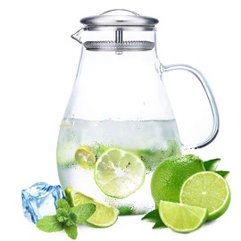 Kingrol 64 Ounces/ 1.9 Liters Glass Pitcher with Stainless Steel Lid, Water Carafe Jug for Hot Cold Water, Juice, Ice Tea, Homemade Beverages