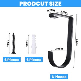6 Pack Heavy Duty Bike Hooks for Garage Ceiling, Garage Ceiling Hooks with Screws, 70 lbs Capacity Each, Strong Iron Construction for Overhead Organization