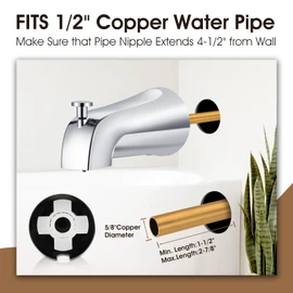 Tub Spout with Diverter,Easy to Install Bathtub Faucet，American Standard Tub Faucet Universal Fits 1/2" Copper Pipe(5/8" Diameter),Chrome