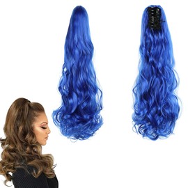 prinfantasy MW020 Ponytail Extension, Hairpiece, Ponytail Hair Extension with Clip Like Real Hair, Blue
